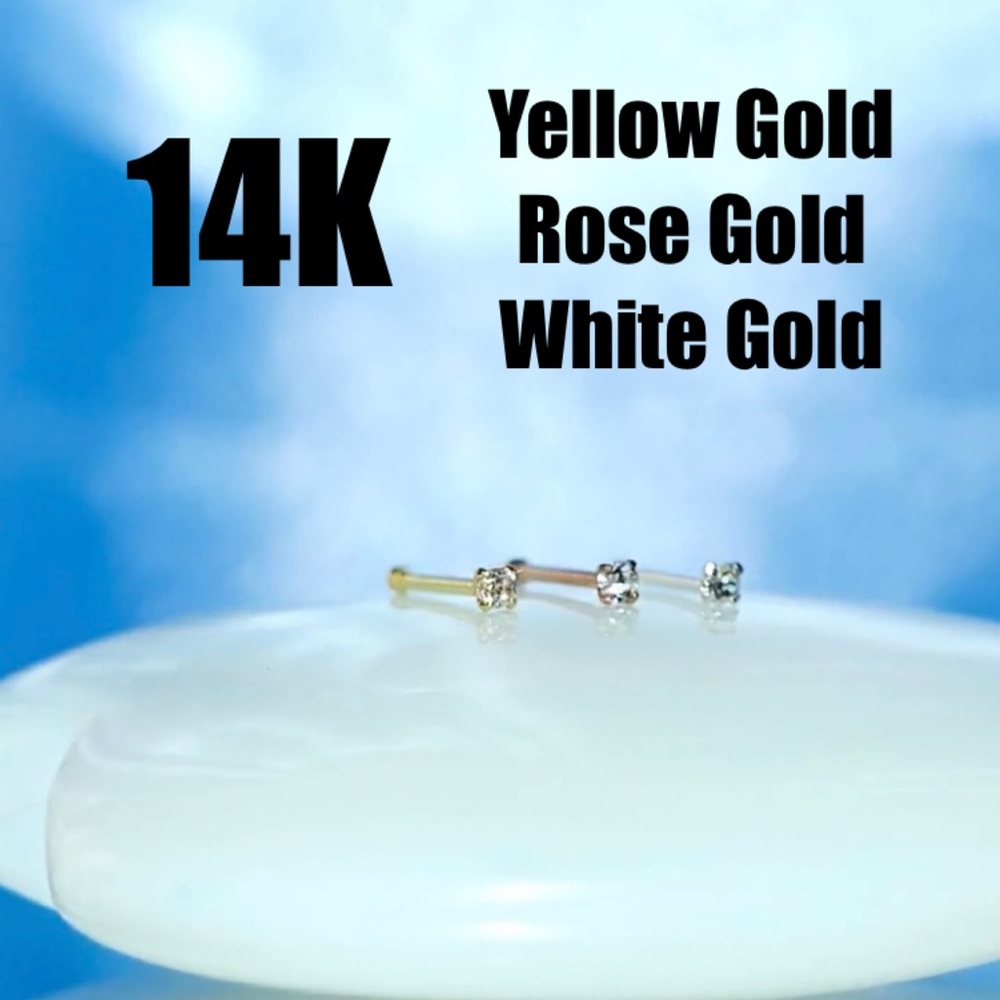 14K Gold Diamond CZ Nose Stud Earring